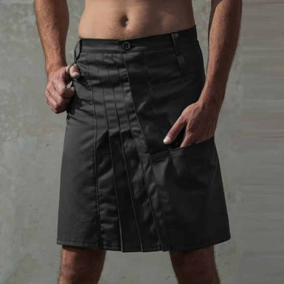 LSLJS Men's Middle Ages Pleated Skirt Button Have Pockets Hip Skirt Role-playing Costume Skirt Gifts for Men