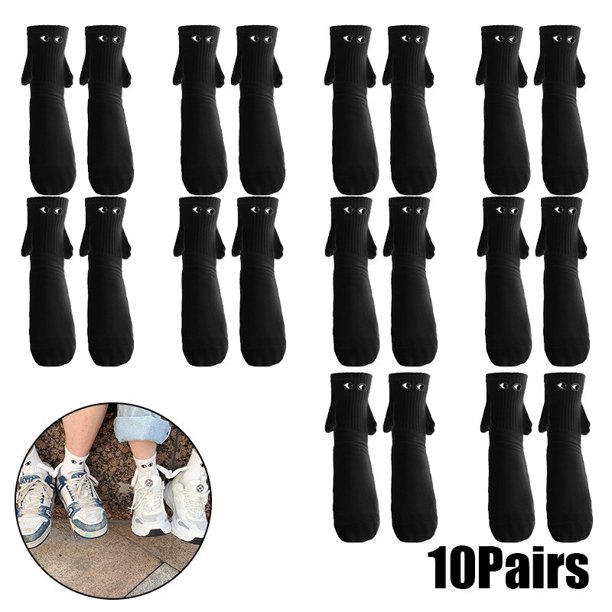 Calcetines magnéticos con manos para hombre y mujer, medias de tubo medio con ojos de dibujos animados divertidos, color blanco y negro, para regalo, 2 pares