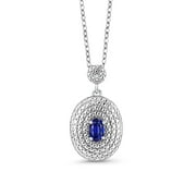 Angle View: 0.61 Ct Oval Blue Kyanite White Diamond Brass Silver plated brass Pendant