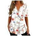 thumbnail image 2 of Wycnly Womens Tops Summer Tops Womens Tunic Tops Fashion Floral Print Button up Henley Shirts Summer V Neck Short Sleeve Lightweight Hem Blouses, 2 of 5