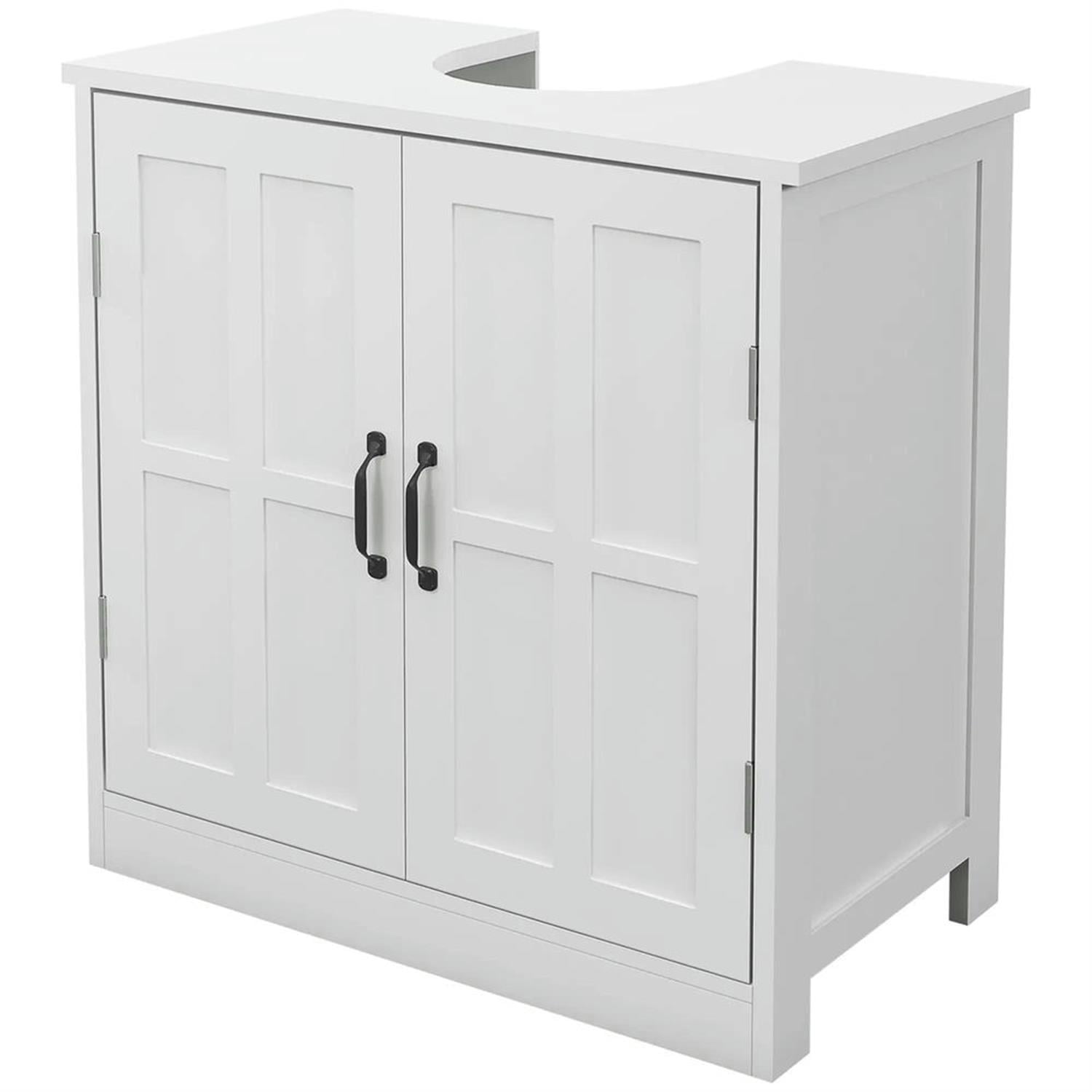 Demi Bonn 23" Modern Bathroom Vanity with U-Shape Cut-Out and Adjustable Shelves, Pedestal Sink 2-Door Cabinet, Under Sink Cabinet, White