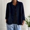 thumbnail image 2 of PBFRDSJ Tops for Women Trendy Summer Classic Pleated Textured Cotton Linen Jacket Single-Breasted Lapel Long Sleeve Cardigan Business Casual Work Outwear, 2 of 5