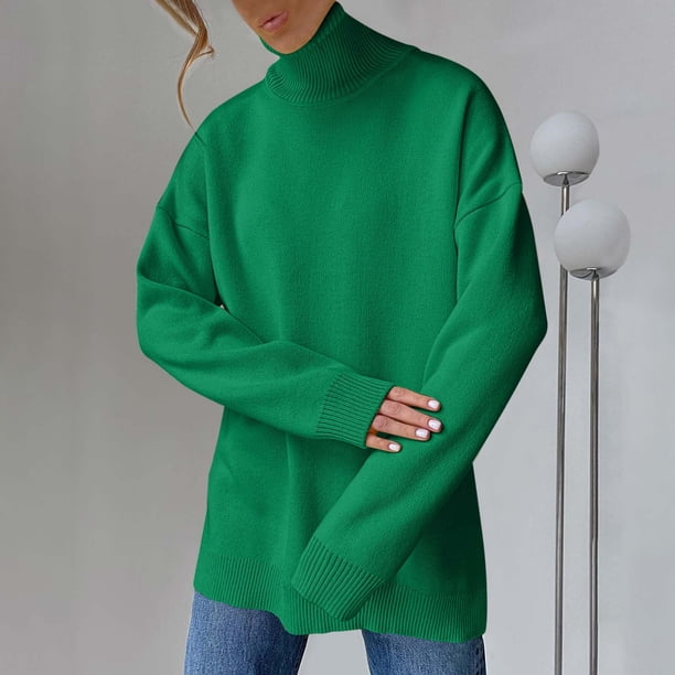 Suéter de cuello alto para mujer, moda informal, suéter de manga larga con cuello redondo, suéter para mujer