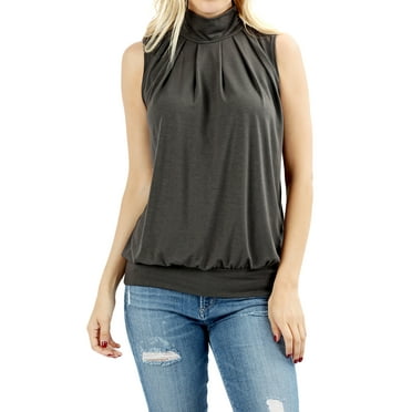 Zenana Women & Plus Sleeveless Mock-TurtleNeck Pleated Top with Waistband