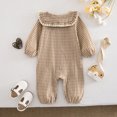 thumbnail image 7 of CAICJ98 Baby Girl Fall Clothes Long Sleeve Romper Peter Pan Collar Jumpsuit Infant Newborn Outfits Gingham Baby Outfit (Khaki,9-12 Months), 7 of 7