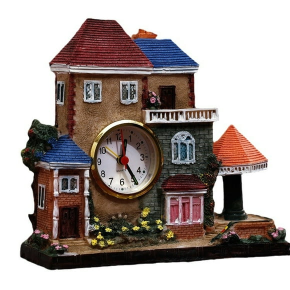 Despertador Creative House de resina con forma de casa vintage europeo