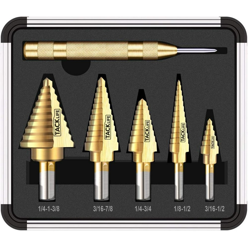 TACKLIFE Step Drill Bit Set With & Automatic Center Punch, Total 50