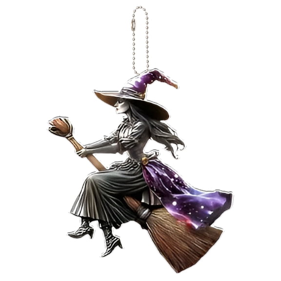 Yttmshdga Gothic Witch Pendant Halloween Witch Car Rearview Charm Gothic 2D Acrylic Car Interior Hanging Ornament For Cars & Bag Accessory Or Home Decor