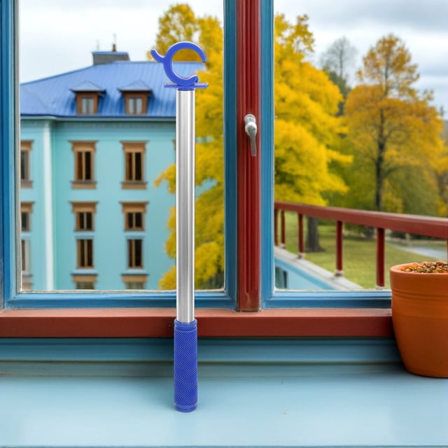 SOPOTUTU 1Set Blue Drapery Pull Rod Window Opener for High Windows Blinds and Awning Easy Operation