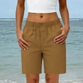 thumbnail image 2 of Admvng Women's Shorts Solid Button Elastic Waist Business Shorts with Pockects, 2 of 9