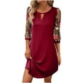 thumbnail image 3 of AUNVITO Women's Chiffon Mini Dress with Floral Embroidery 3/4 Sleeve A-Line Round Neck Knee-Length Casual Dress, 3 of 9