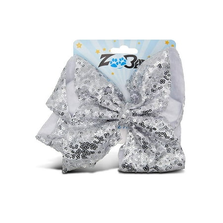 Zoo Beast Signature Collection - Giant Sparkly Silver Sequin Hair Bow on Aligator