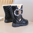 thumbnail image 7 of Girls Ankle Snow Boots Fleece Lined Bow Decor Faux Leather Snow Booties Kids Winter Warm Platform Boots Black 2.5 Big Kids, 7 of 7