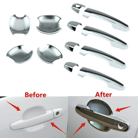 Tahoe Chrome Door Handle Covers - MATCC DSP Chrome Door Handle Covers + Bowls Outside Exterior fit for Corolla Camry Highlander RAV4 Yaris with PSG Keyhole 12pcs