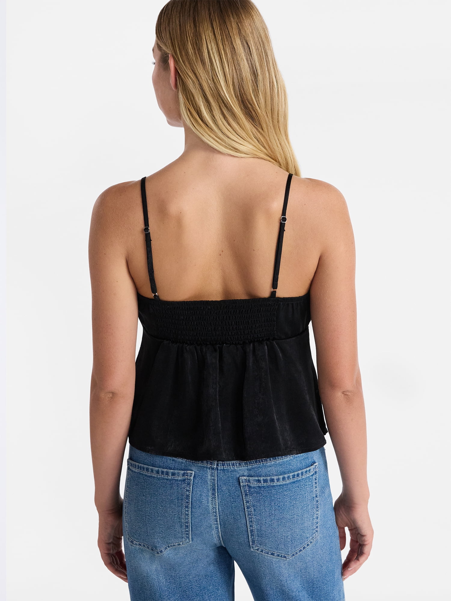 No Boundaries Satin Cami with Lace Trim and Tie, Women's