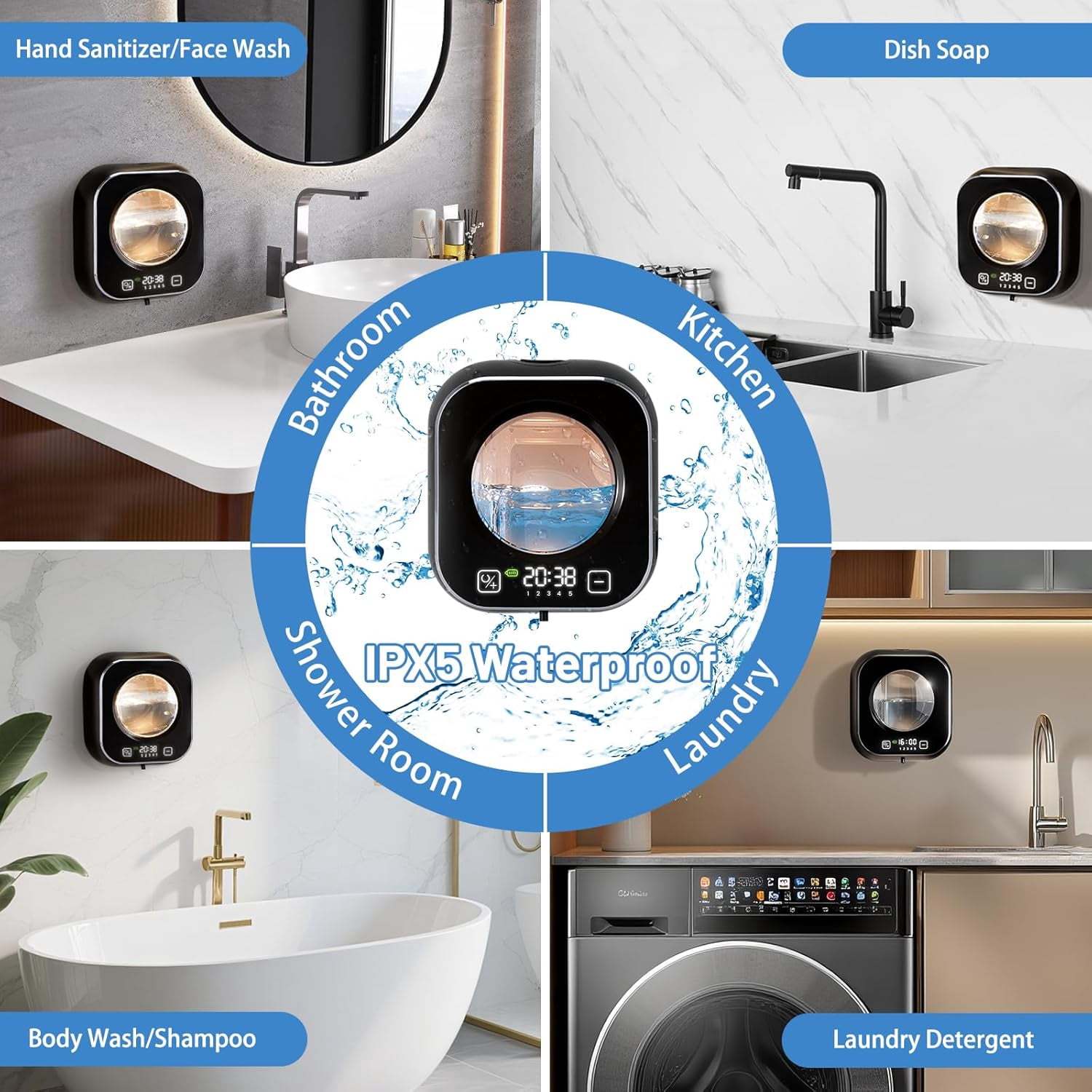 Automatic Soap Dispenser, 320ML Touchless Smart Hand Soap Dispenser, 5 Adjustable Soap Levels, Rechargeable Wall Mounted Electric Foam Soap Dispenser for Bathroom Kitchen Office