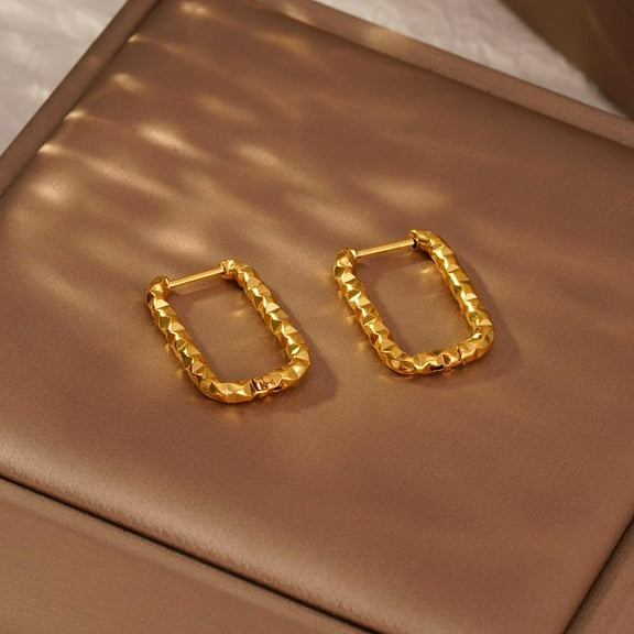 Elegant Stainless Steel Hoop Earrings Golden Rectangle