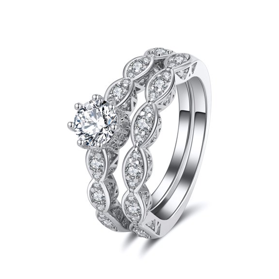 Nickie Wedding Ring Set Engagement Ring Matching Band CZ Womens Ginger Lyne Collection