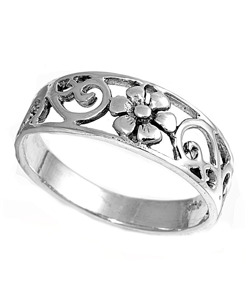 Sterling Silver Flower Filigree Plumeria Ring