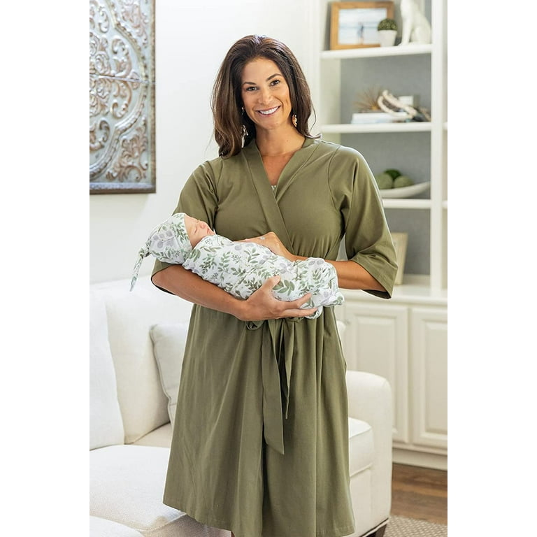 Baby Be Mine Maternity Nursing Robe and Matching Baby Swaddle Blanket Set,  Hospital Labor and Delivery