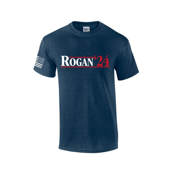 Funny Rogan '24 Patriotic American Flag Sleeve Mens Short Sleeve T-shirt Graphic Tee-Heather Navy-small