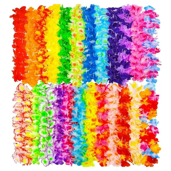 GiLiling Eoperou 24/36Pcs Tropical Leis Flower Necklace Set for Beach Party Accessories | Colorful Hulu Dance Strands for Birthday Pool Celebrations and Hawaiian Themed Event Decorations