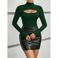 thumbnail image 5 of MOYIKO Mock Turtleneck for Women Long Sleeve Shirts Cutout Front Slim Fitted Tees Tight Tops, 5 of 8