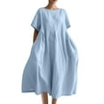 thumbnail image 2 of Plus Size Cotton Linen Dress for Women Summer Oversized Shift Dress Casual Short Sleeve Lounge Sleepwear Dress Beach Vacation Sundress ,Sizes S-5XL, 2 of 4