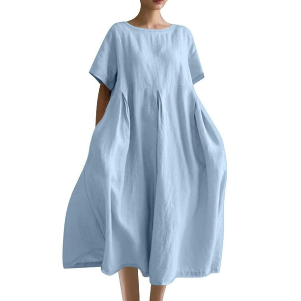 Vestido de Verano de Manga Corta para las Mujeres, Moda Casual Cuello Redondo, Vestido Sólido, Vestido Casual Sexy para las Mujeres