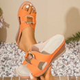 thumbnail image 2 of CYMMPU Women's Metal Buckle Cutout Wedge Slide Sandals, Open Toe Slip On Platform Slippers, Lightweight Summer Casual Shoes Orange 38, 2 of 9