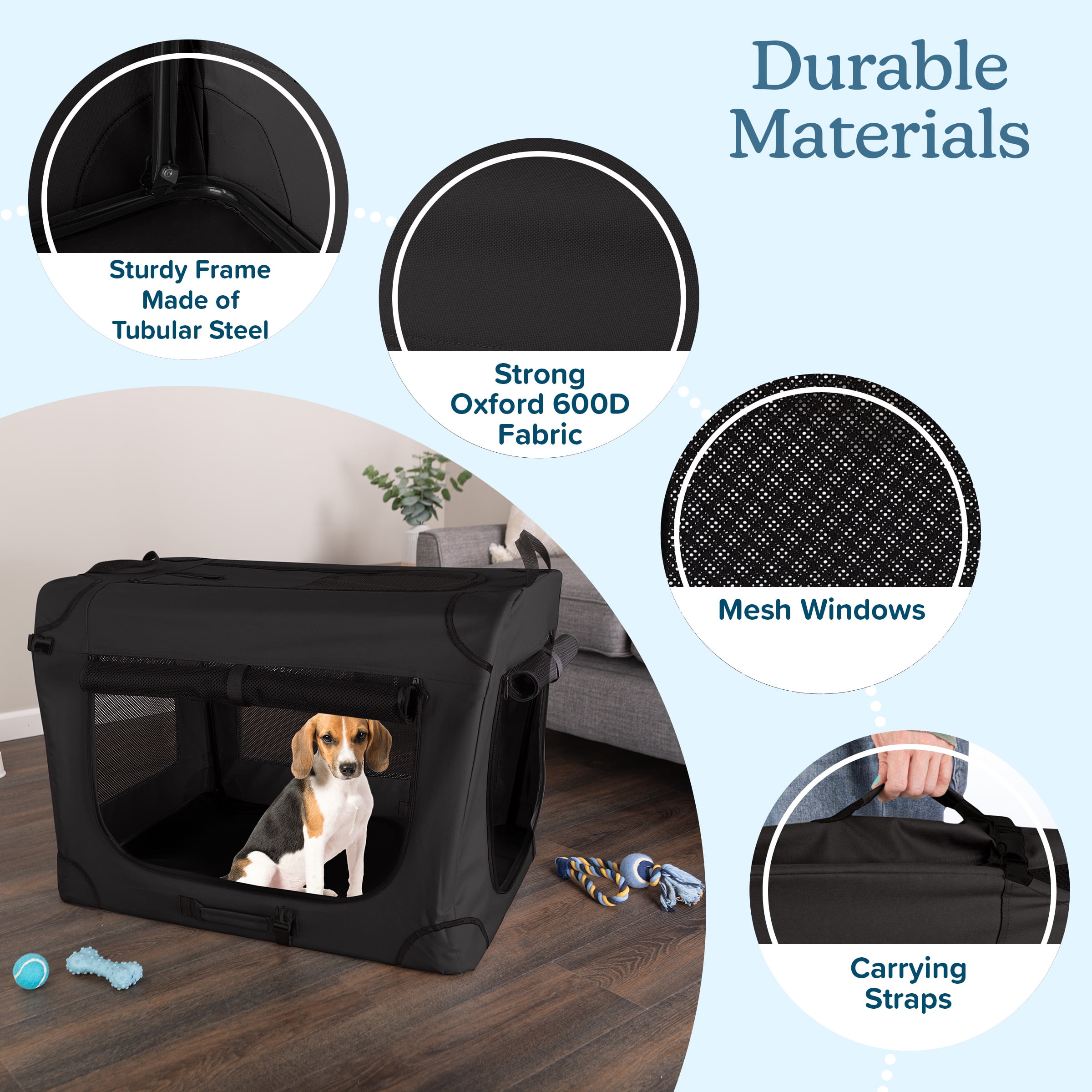 PETMAKER Soft Dog Crate with Divider Panel - Collapsible Dog Crate for Medium Dogs (Black)