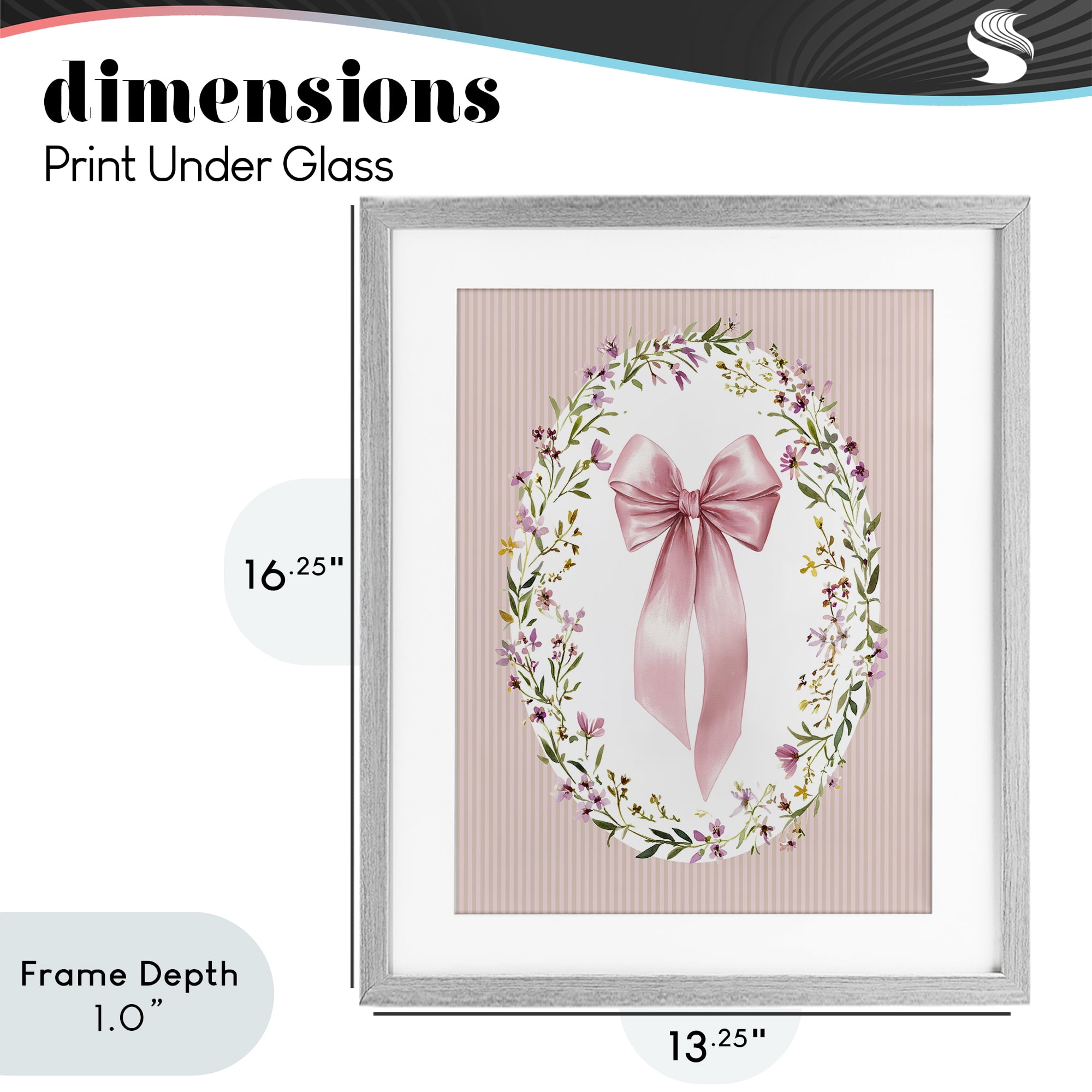 Stupell Industries Ribbon with Oval Florals Gray Framed Print Under Glass, design by Christine Simpson Art