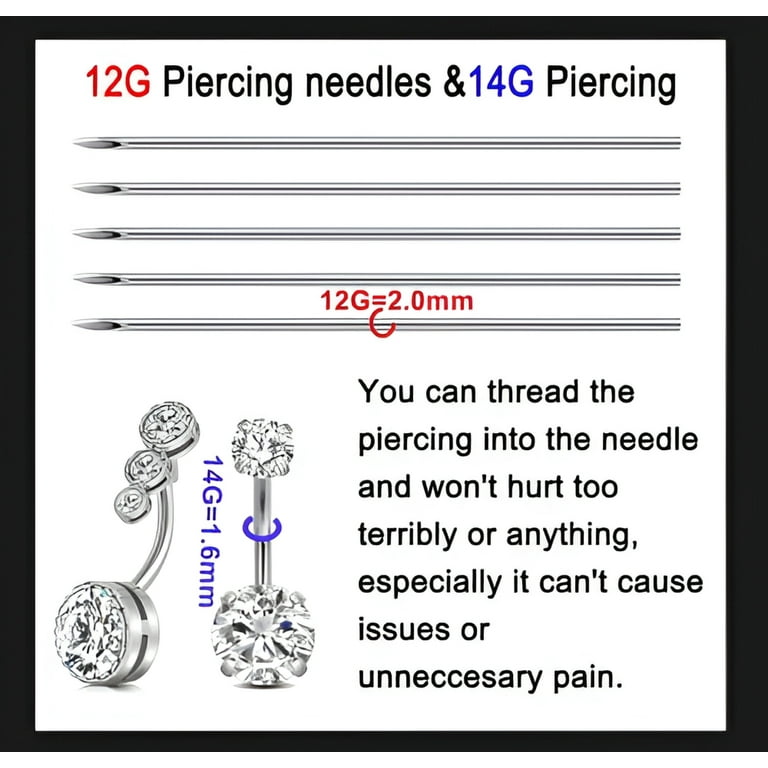 Briana Williams Body Piercing kit, 14G 316L Stainless Steel Silver Belly Button Ring with 12G Piercing Needles and Piercing Clamps Body Piercing Tool