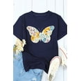 thumbnail image 2 of ABPHQTO Camiseta de cuello redondo con estampado gráfico de mariposa floral azul para mujer, 2 of 5