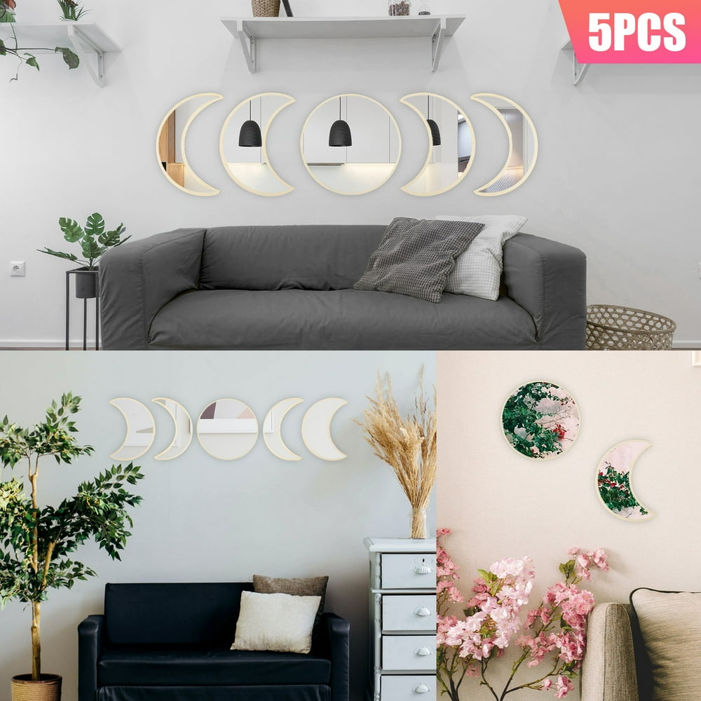 Moon Phase Mirror Set, TSV Bohemian Wall Mirror Decor, Boho