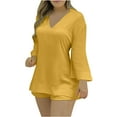 thumbnail image 2 of Puntoco Conjunto de moda con cuello en V y pantalones cortos de manga sólida para mujer Puntoco Puntoco-6325, 2 of 7