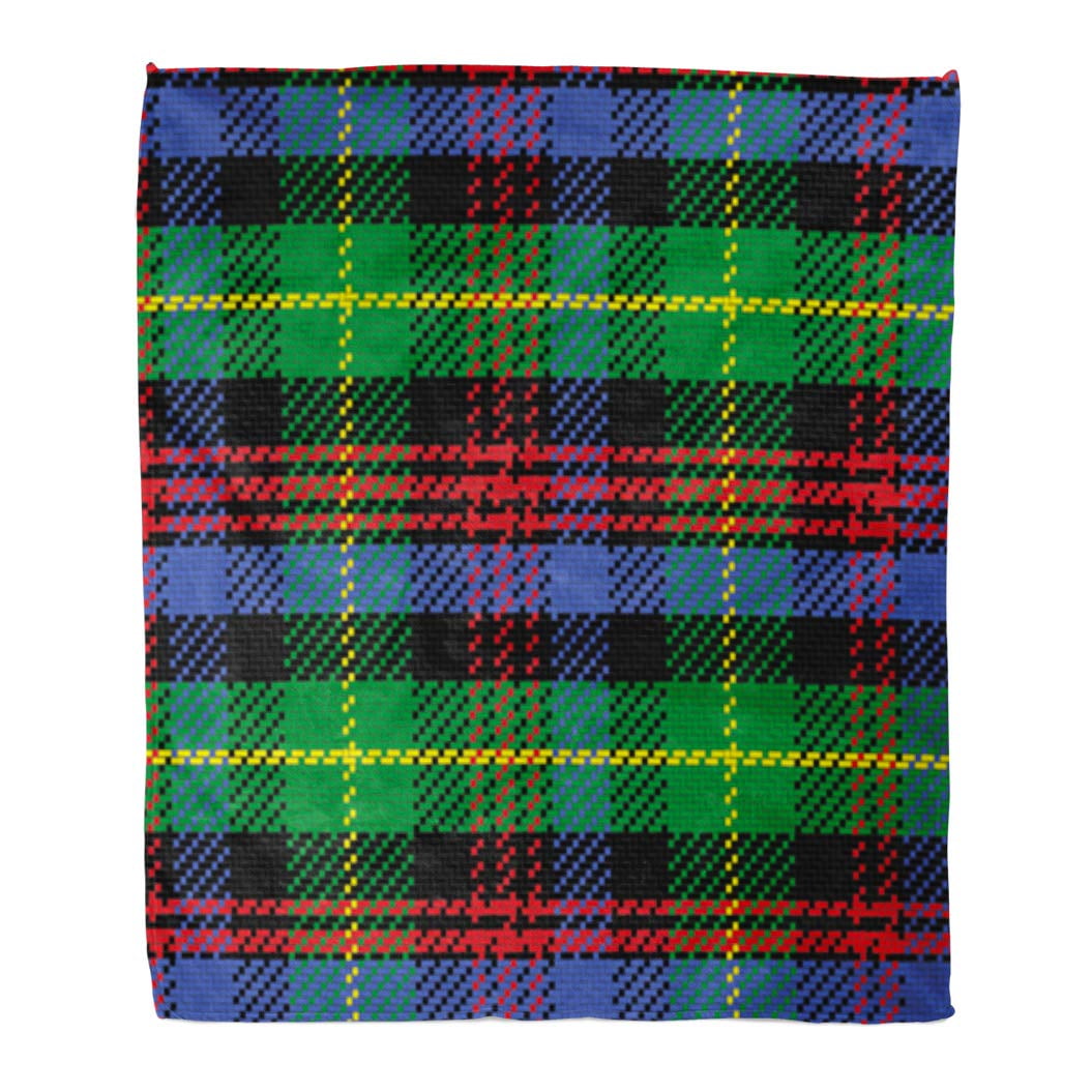 ASHLEIGH Flannel Throw Blanket Blue British Scottish Tartan Black Watch