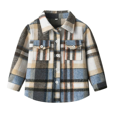 WEIYLL Boys Tops Kids Unisex Unisex Autumn Winter Plaid Long Sleeve Shirt Cardigan Blue Outwear Coats for 2-3 Years