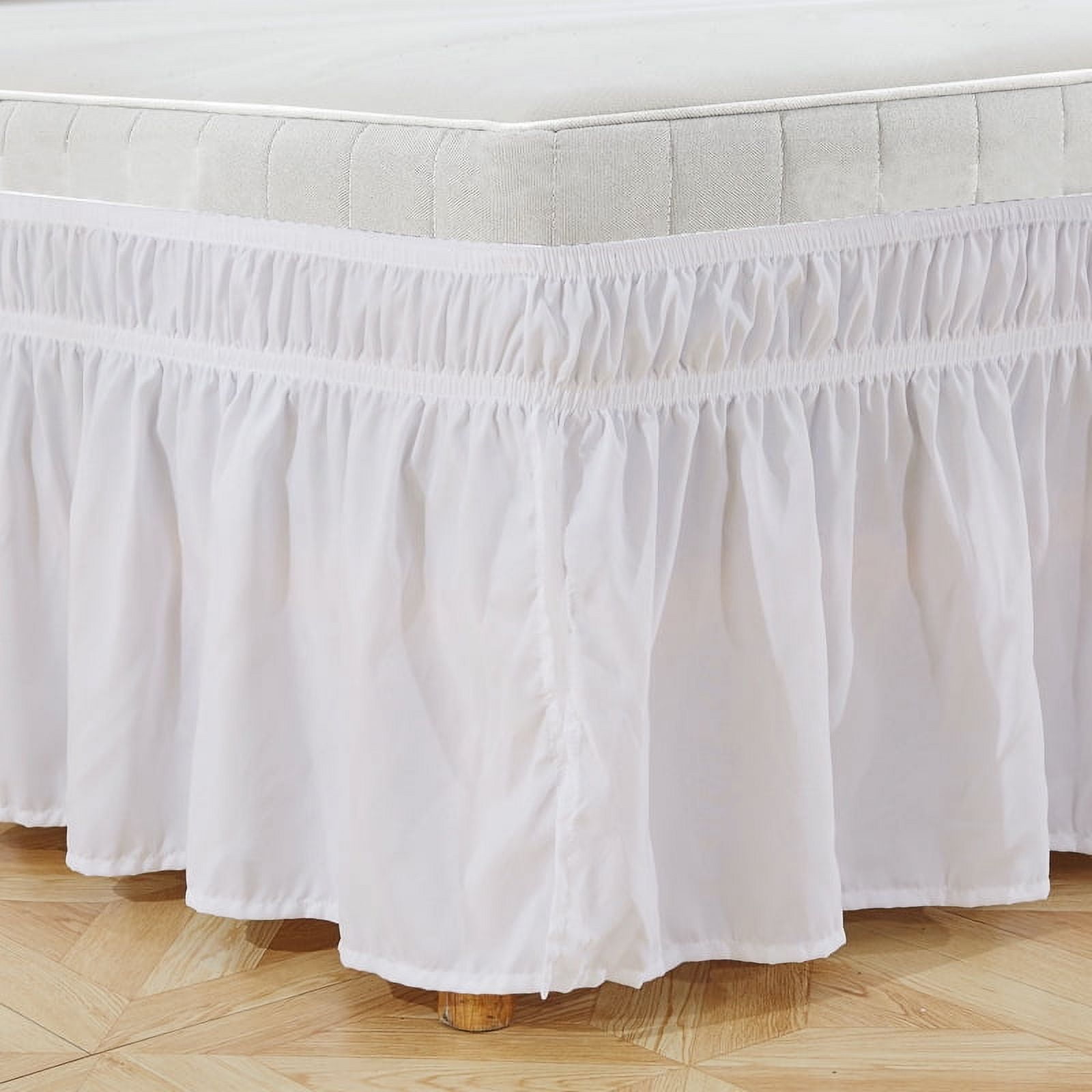 suxuMhao Bed Skirt Queen Size, 60*80+18inch Elastic Wrap Around Bed Skirt, Solid Color Easy Fit Dust Ruffle, Soft Microfiber & Polyester Bed Skirt, Machine Washable, 1 Piece White