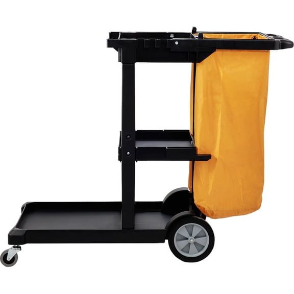 Cleaning Cart, 3-Shelf Commercial Janitorial Cart, 200 lbs Capacity Plastic Housekeeping Cart, with 25 Gallon PVC Bag, 47 x 20 x 38.6in, Yellow & Black