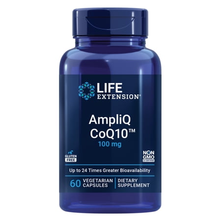 Life Extension AmpliQ CoQ10™, heart health, kidney and liver health, ubiquinone 100 mg, advanced formula, gluten free, non-GMO, vegetarian, 60 capsules