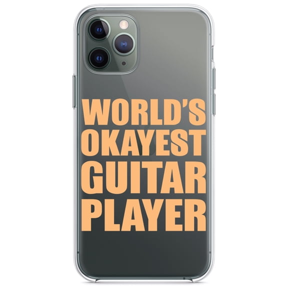 DistinctInk Clear Shockproof Hybrid Case for iPhone 12 / 12 PRO (6.1" Screen) - TPU Bumper Acrylic Back Tempered Glass Screen Protector - World's Okayest Guitar Player