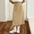thumbnail image 6 of Npasoilc High Waist A-Line Skirt for Women Summer Solid Color Side Split Elastic Waist Casual Midi Skirt With Pockets, 6 of 6