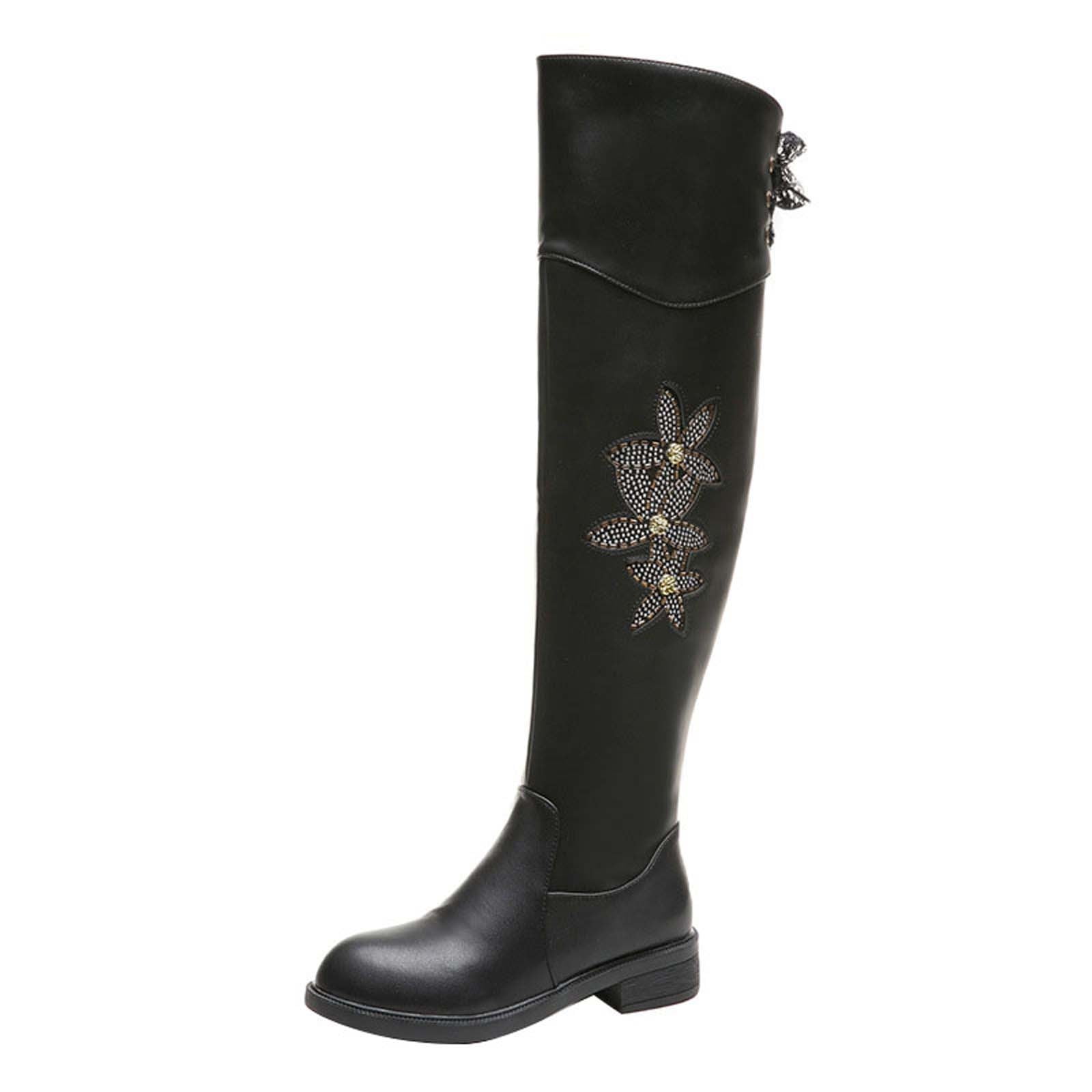 Jsaierl Overtheknee Boots Women's Flat Bottom Lowheel Round Toe Front Porch Hanging Flowers Large Flower Baskets