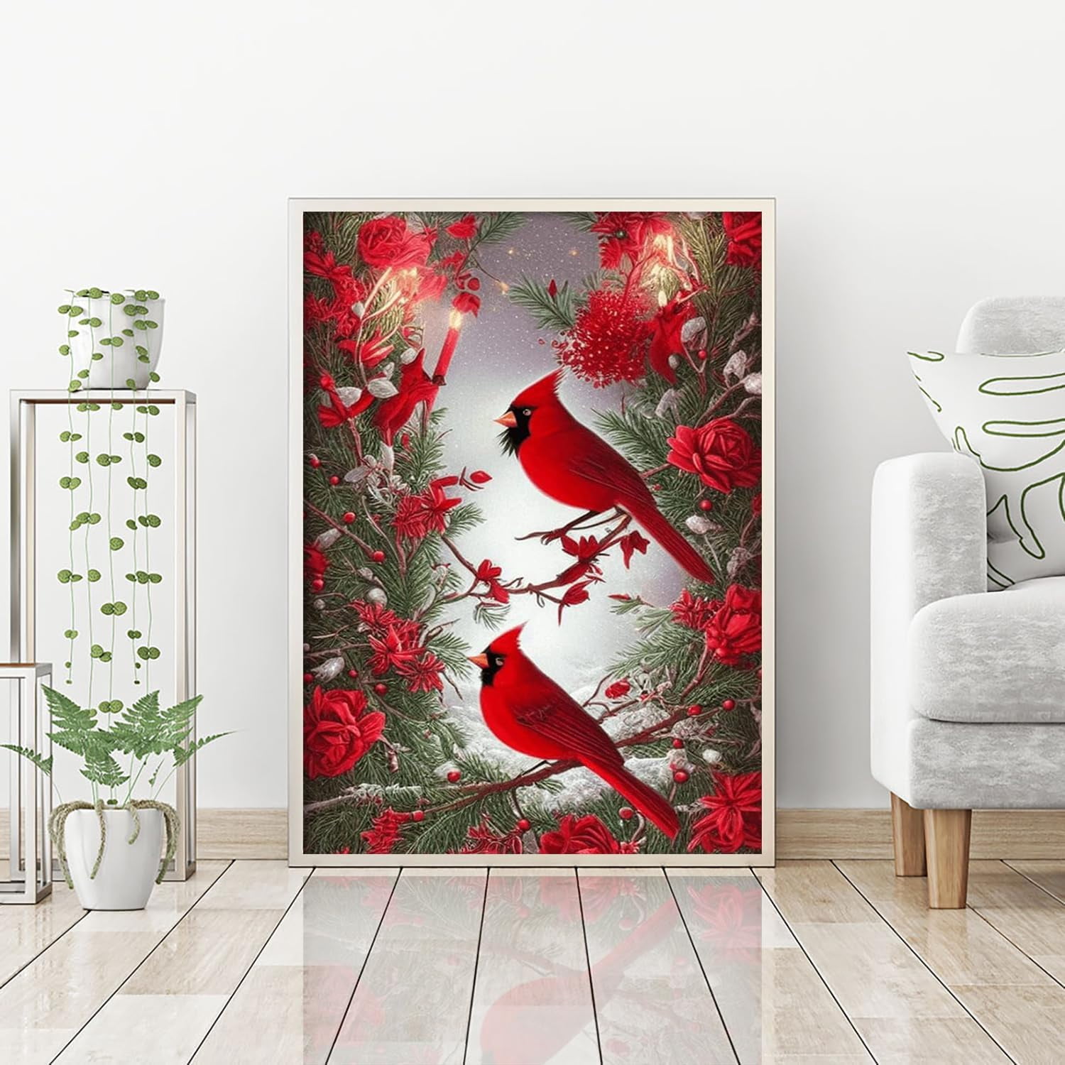 5D Diamond Painting Kits for Adults Full Drill North American Cardinal Kit Embroidery Rhinestone Painting Round Drill Cardinal Birds Paint with Diamond for Christmas Home Wall Decor 12x16