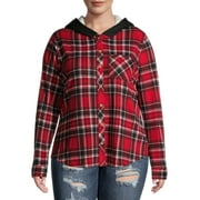 No Boundaries Printed Hacci Plaid Hoodie (Juniors' Plus) 1 Pack