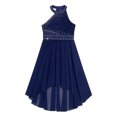 thumbnail image 3 of Miaeowve Robe Scintillante pour Enfant à Col Licou, Demoiselle d'Honneur Junior, Sans Manches, Asymétrique, Robe de Danse d'École, Robe de Bal Formelle, Robe de Bal de Fin d'Année, Bleu Marine, 10, 3 of 7