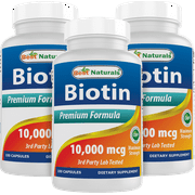 3 Pack Best Naturals Biotin 10,000 mcg 100 Capsules