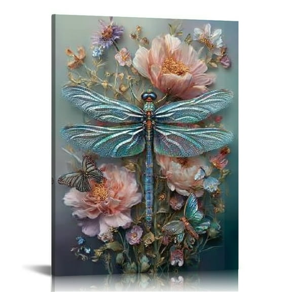 FCXZI Dragonfly Butterflies Wall Decor Canvas Prints Art for Home 12x16in