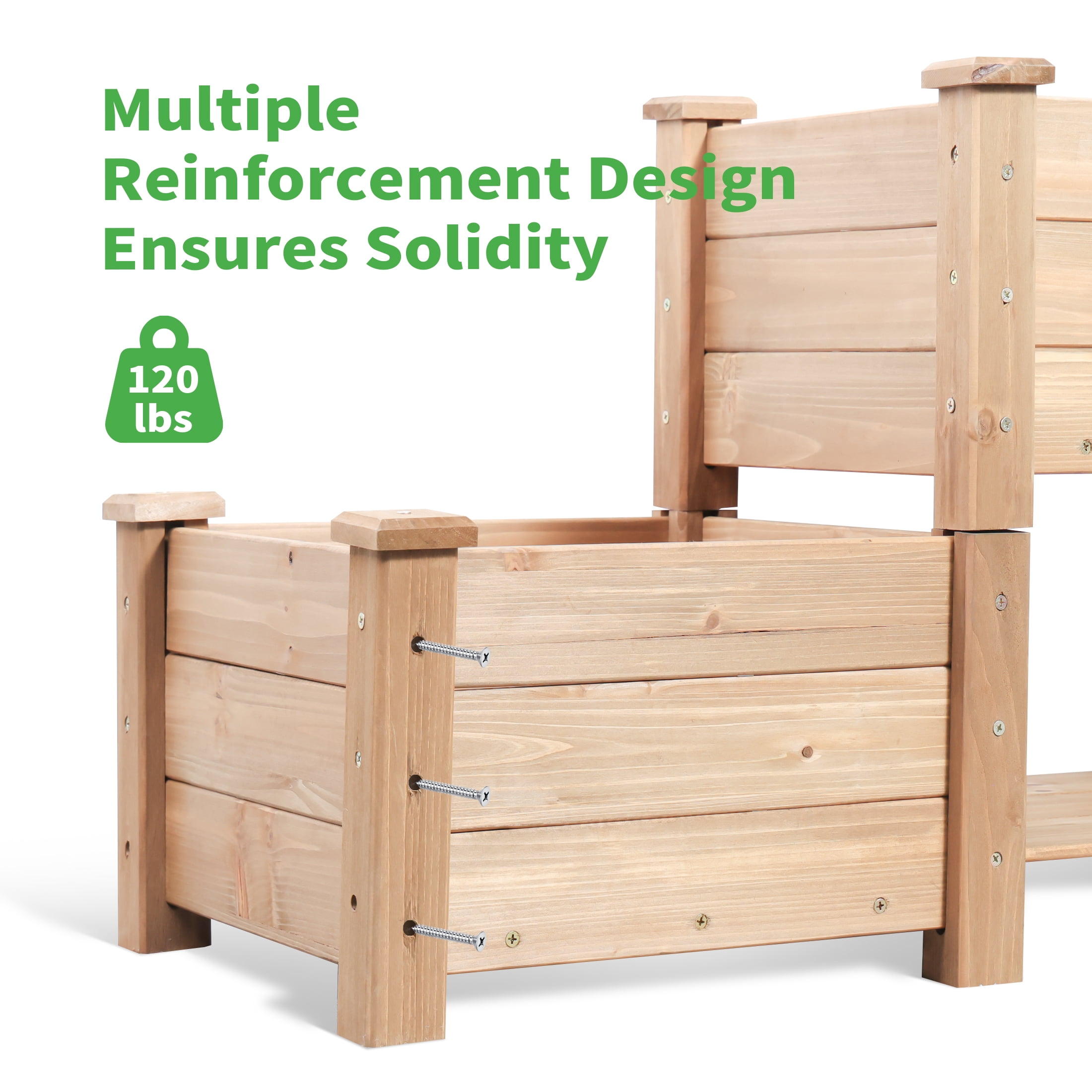 ORFELD 43.8" Solid Wood Garden Bed with 3 Separate Planter Boxes for Flexible Combination, Garden Box for Outdoors, Gardens, Courtyards, and Balconies
